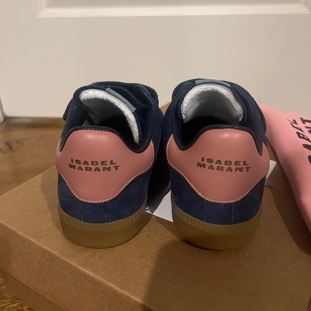 Brand New Isabel Marant Beth Low Top Sneaker in Blue Suede w Pink Logo Size 39 - Picture 2 of 10